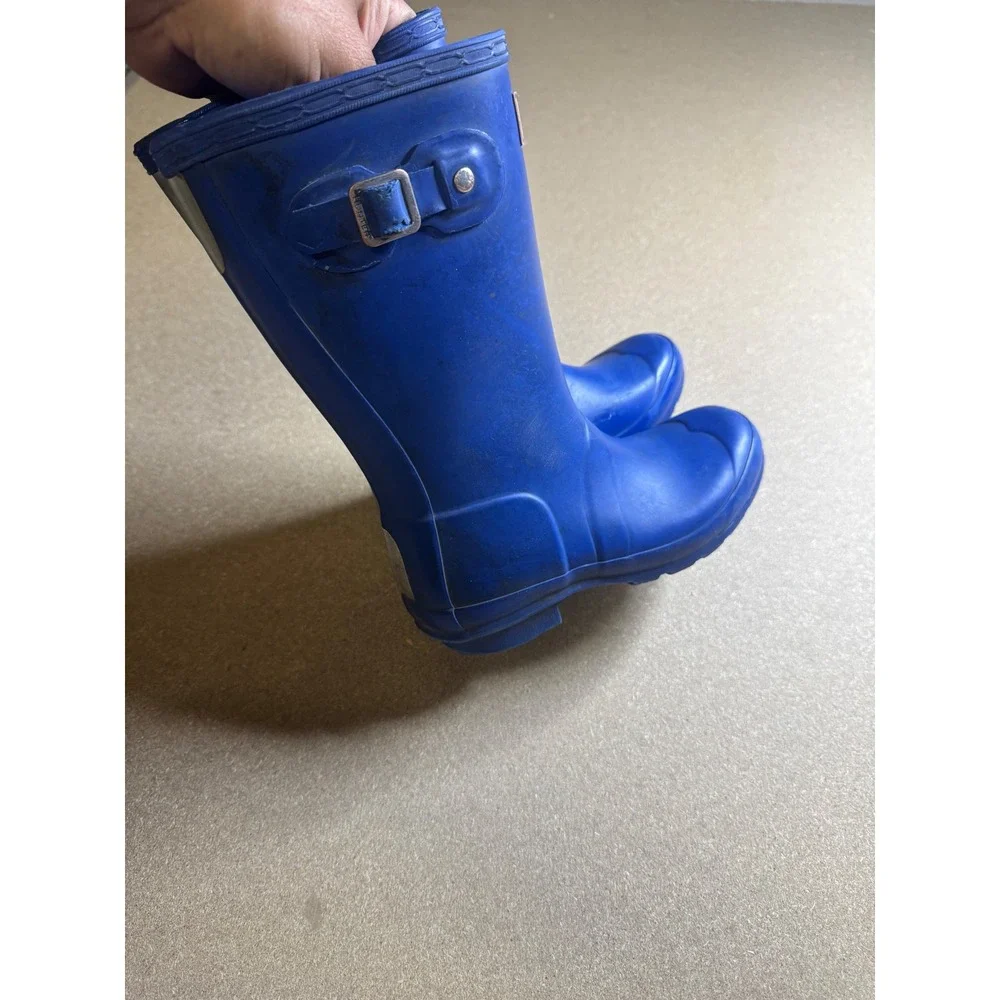 Hunter Original Kids Rain‎ Boots Blue Waterproof Rubber Wellington Size 13 1 J1